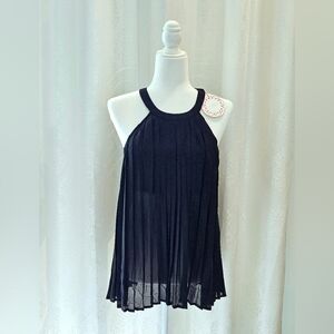 Umgee Black Sleeveless Top With Sheer Overlay - Size Medium
